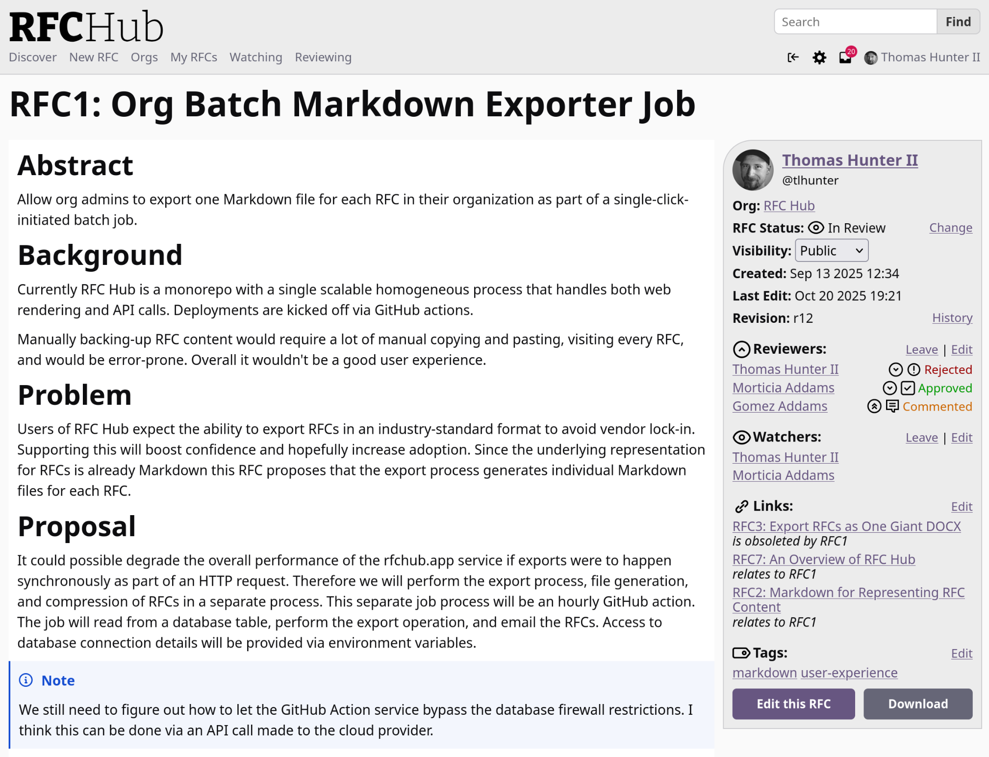 Screenshot of an RFC